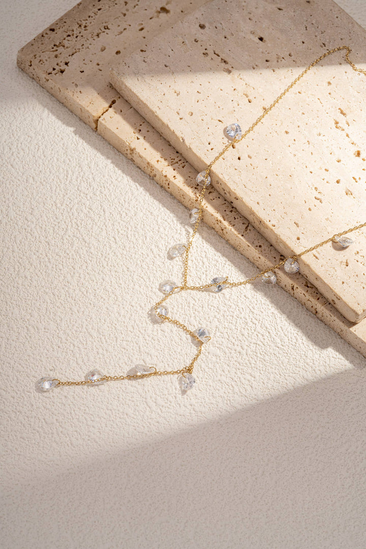 Collier Acier inoxydable avec perles en gouttes en cristal: Or jaune