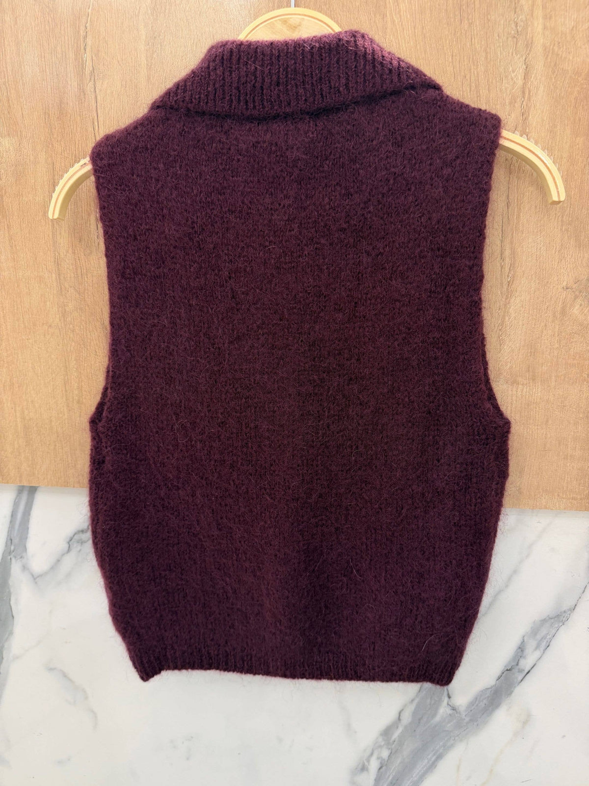 Gilet Sans Manches à Col Chemise en Kid Mohair & Laine - Prune