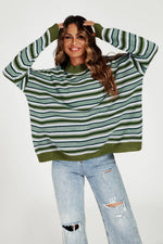 Charger l'image dans la visionneuse de galerie, Haut en maille décontracté à rayures vertes.