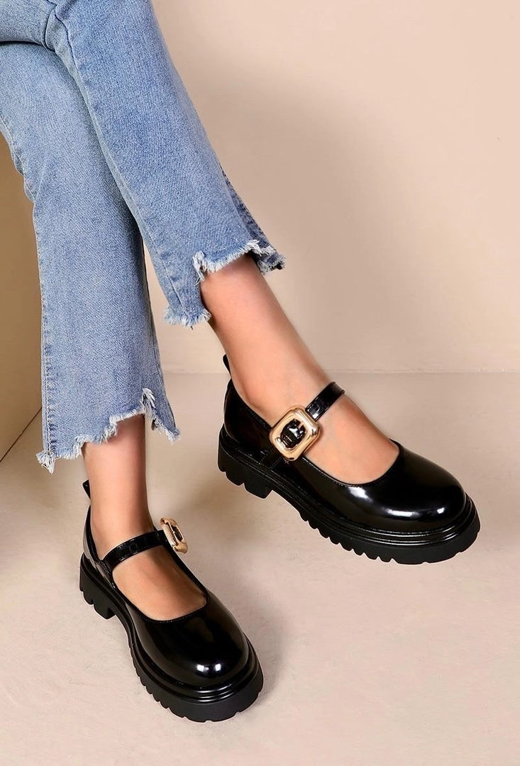 Mocassins Babies à bride et boucle doré