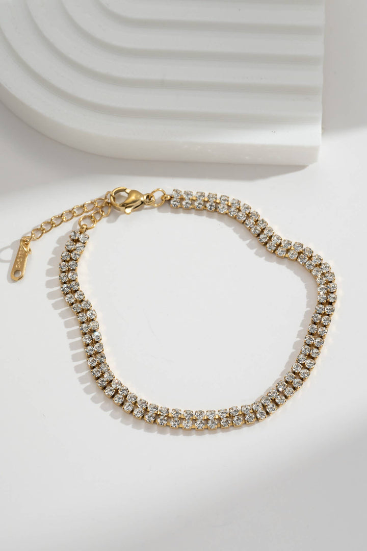 Bracelet Doré Strass Double Rang Acier Inoxydable Éclat Luxe