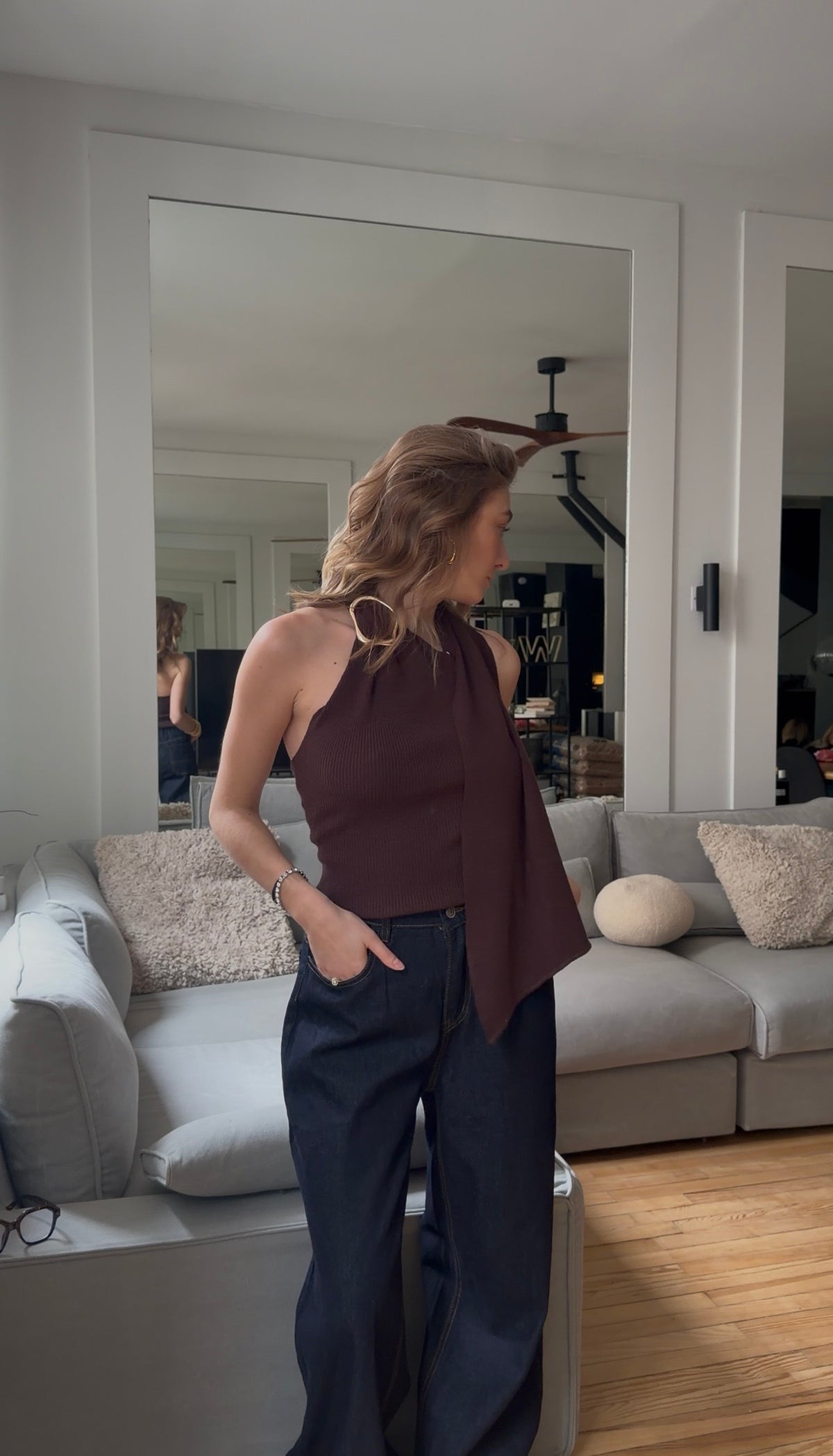 Top en maille asymétrique chocolat