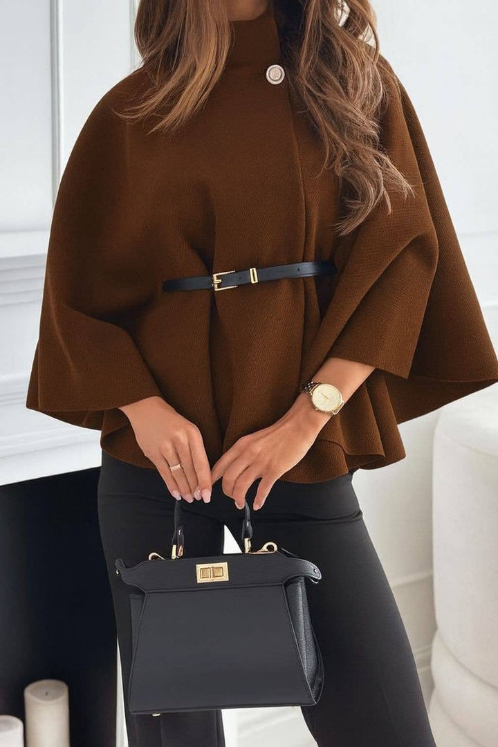 Poncho cape femme avec une ceinture - Chocolat