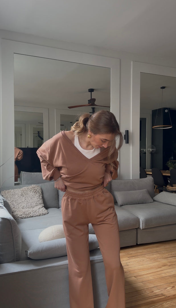 Jogging en coton – Coupe droite - Mocha