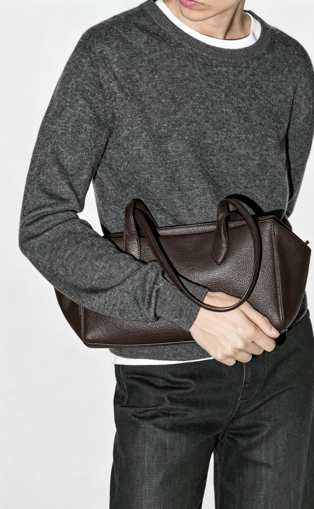 Sac baguette en cuir véritable fabriqué en Italie: Brun foncé