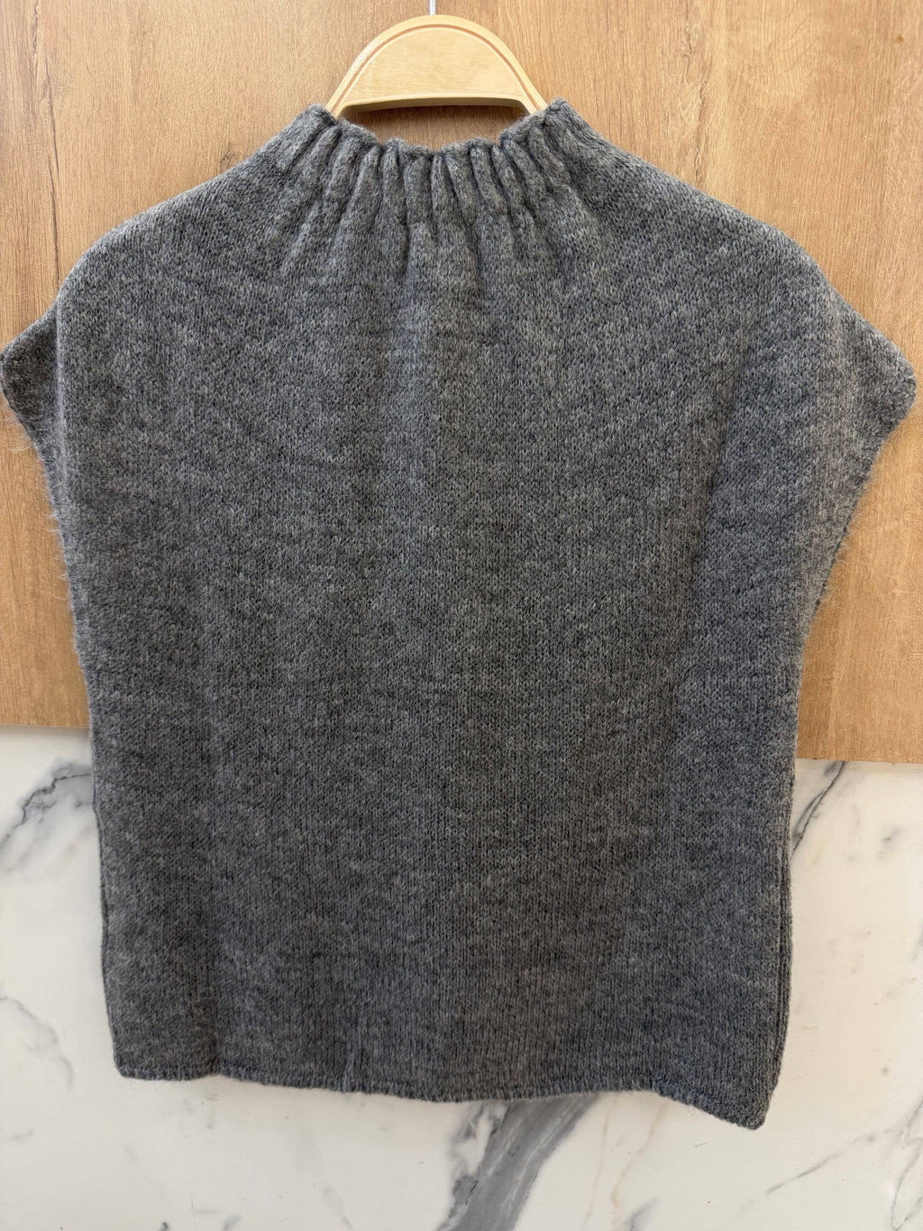 Pull Sans Manches Col Montant en Maille - Gris Foncé / Taille unique