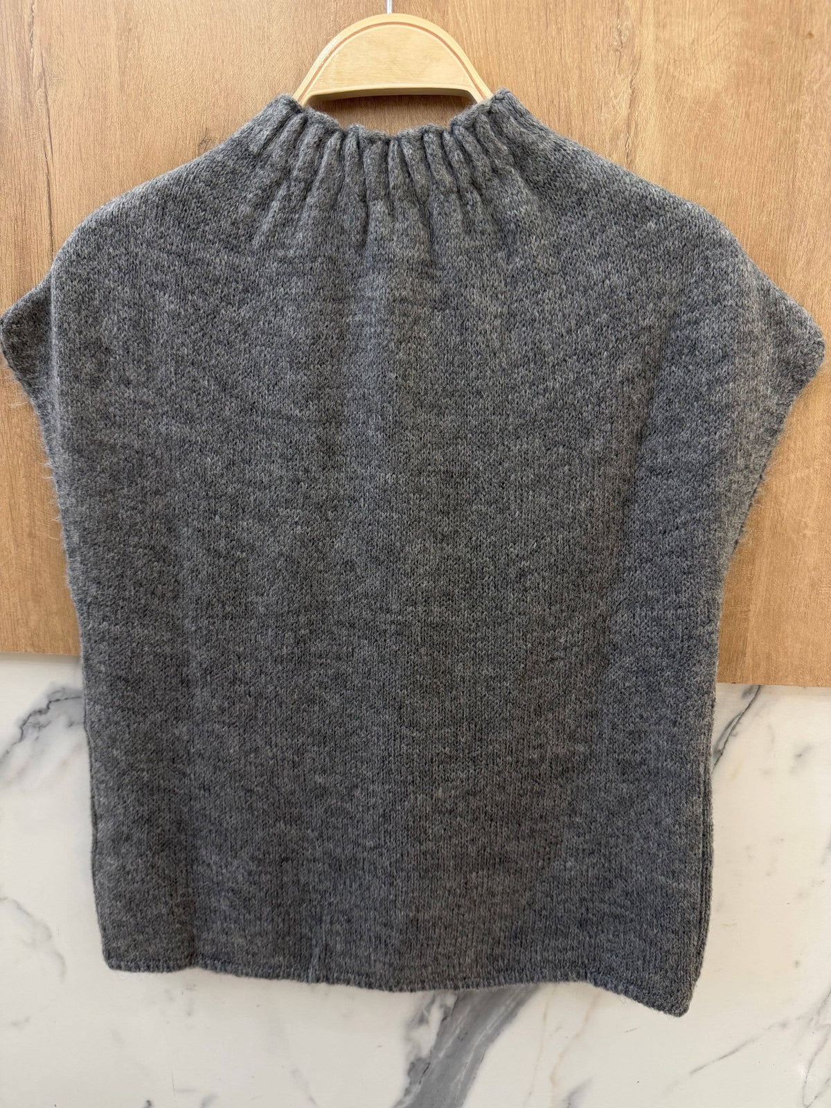 Pull Sans Manches Col Montant en Maille - Gris Foncé / Taille unique