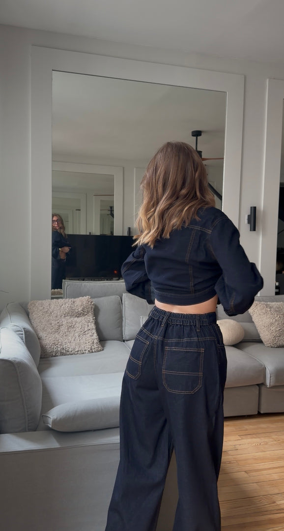 Pantalon denim à revers