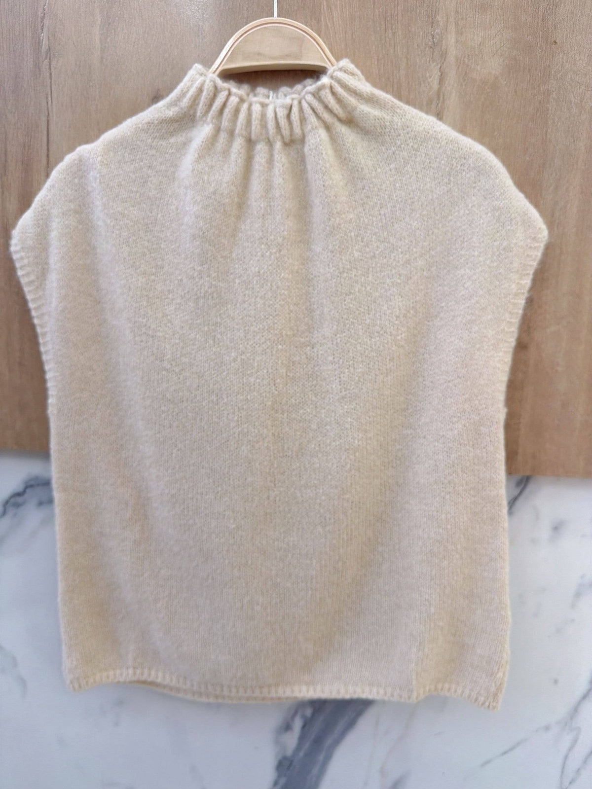 Pull Sans Manches Col Montant en Maille - Beige / Taille unique