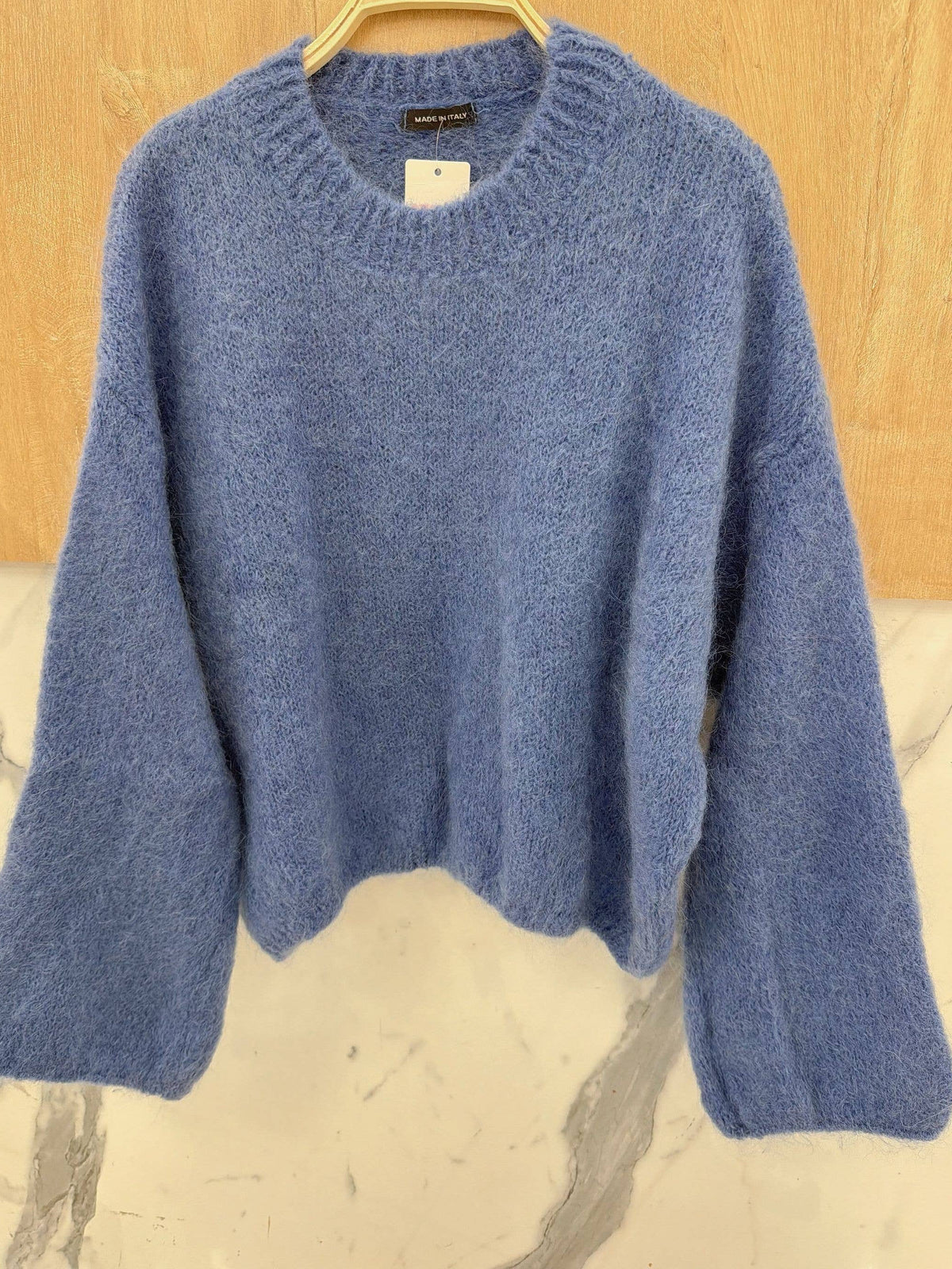 Pullover Col Rond en Kid Mohair & Laine - Bleu Jean