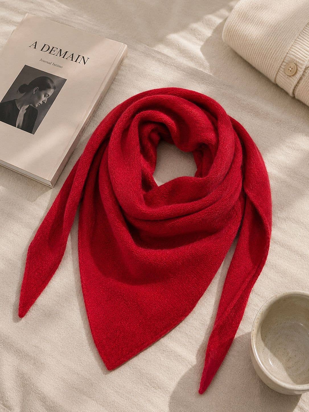 Foulard Triangle Maille - 10% Cachemire & 30% Laine: Rouge