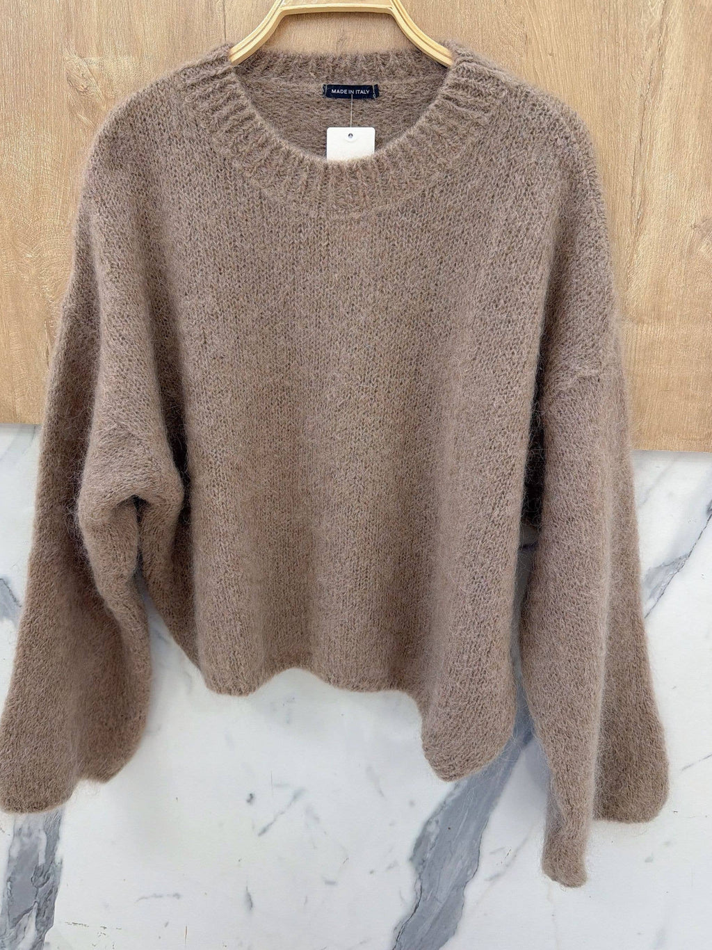 Pullover Col Rond en Kid Mohair & Laine - Taupe