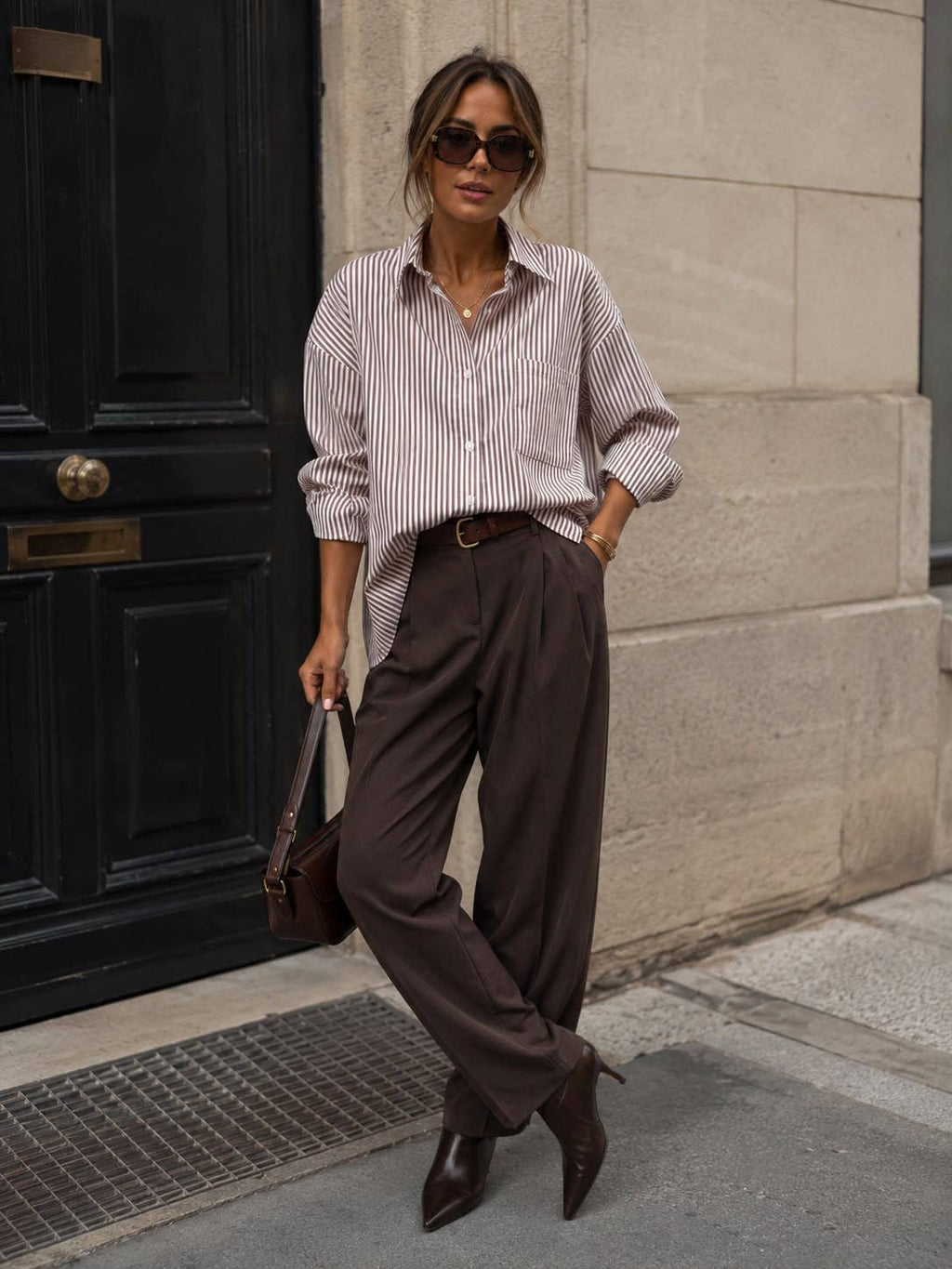Chemise Oversize à Rayures – Brun