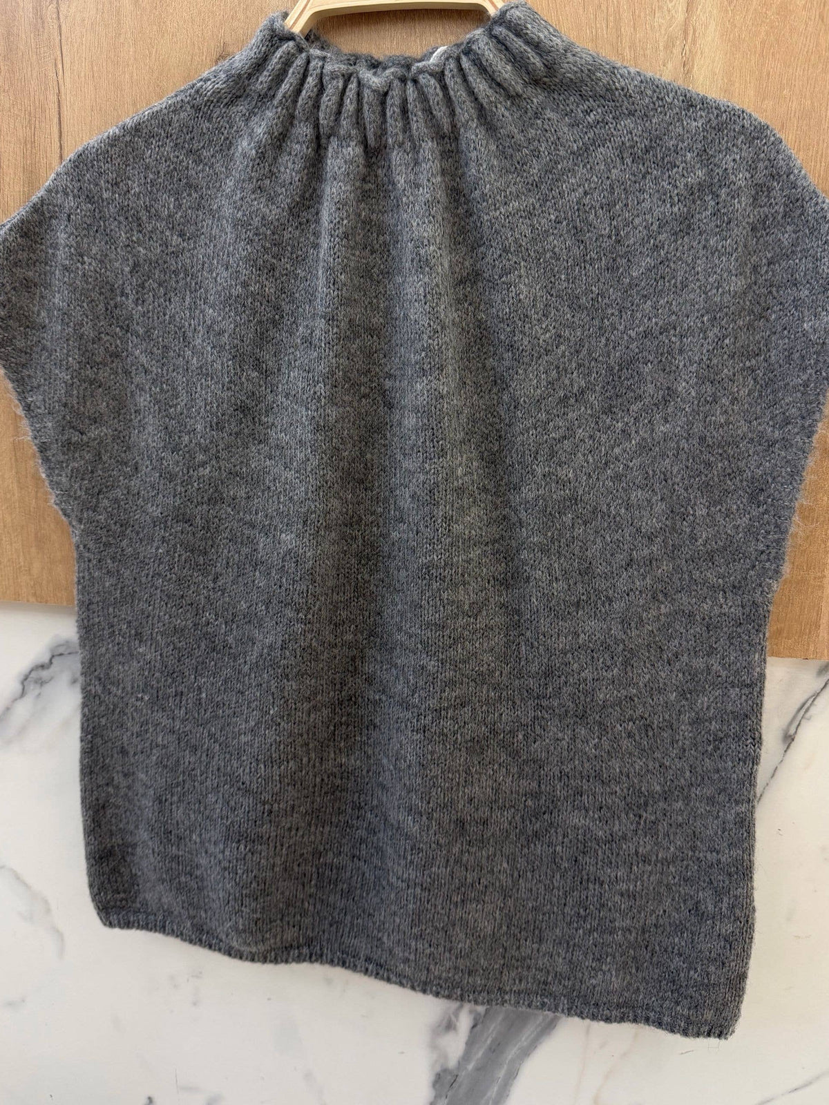 Pull Sans Manches Col Montant en Maille - Gris Foncé / Taille unique