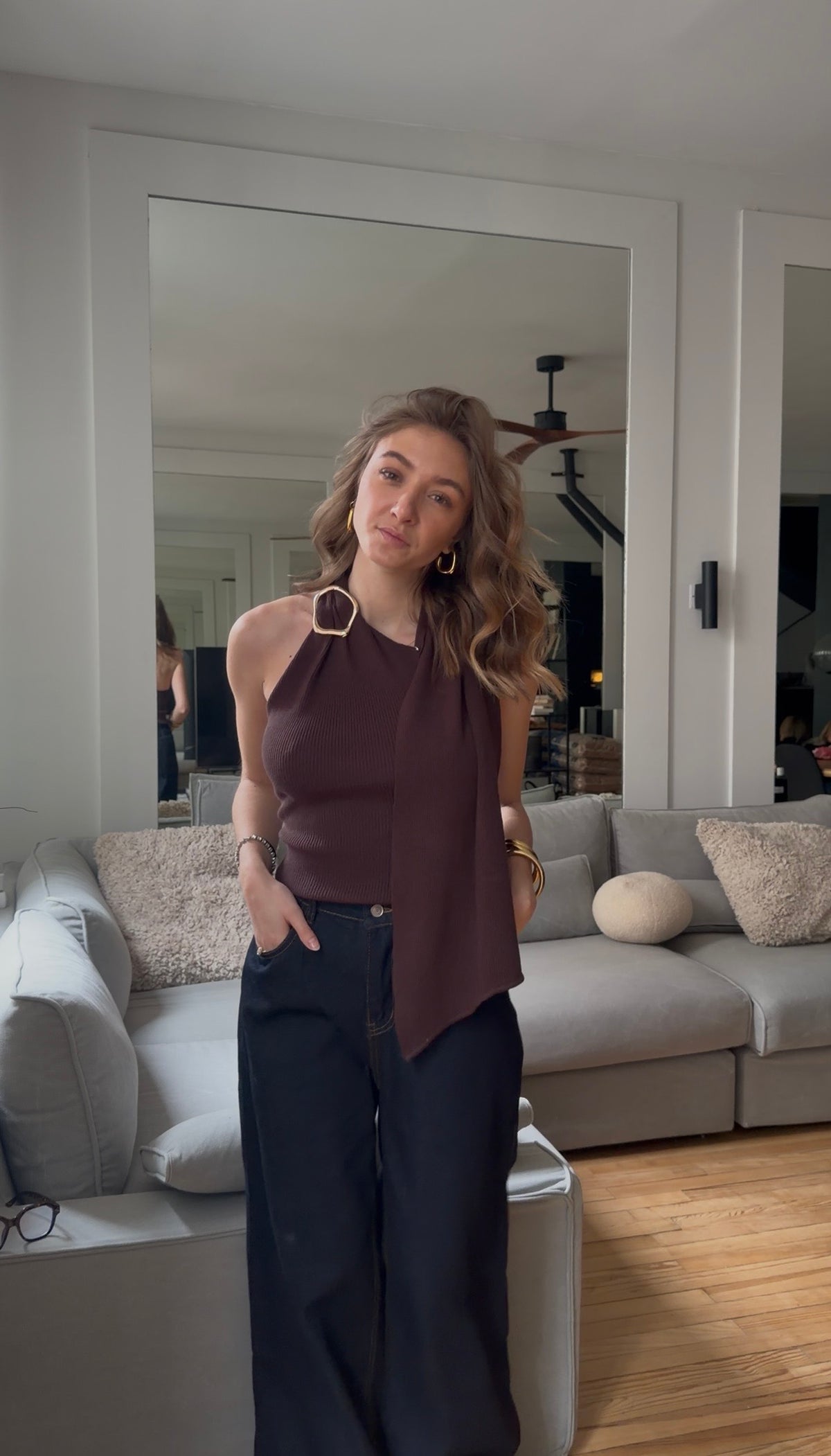 Top en maille asymétrique chocolat