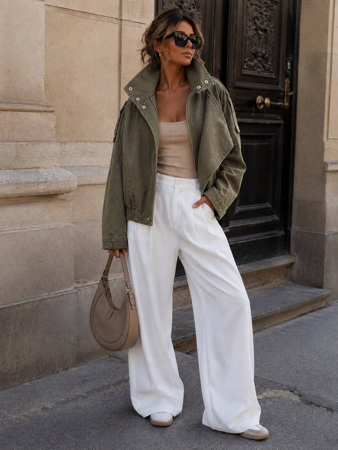 Veste Courte Denim Oversize à Col Montant