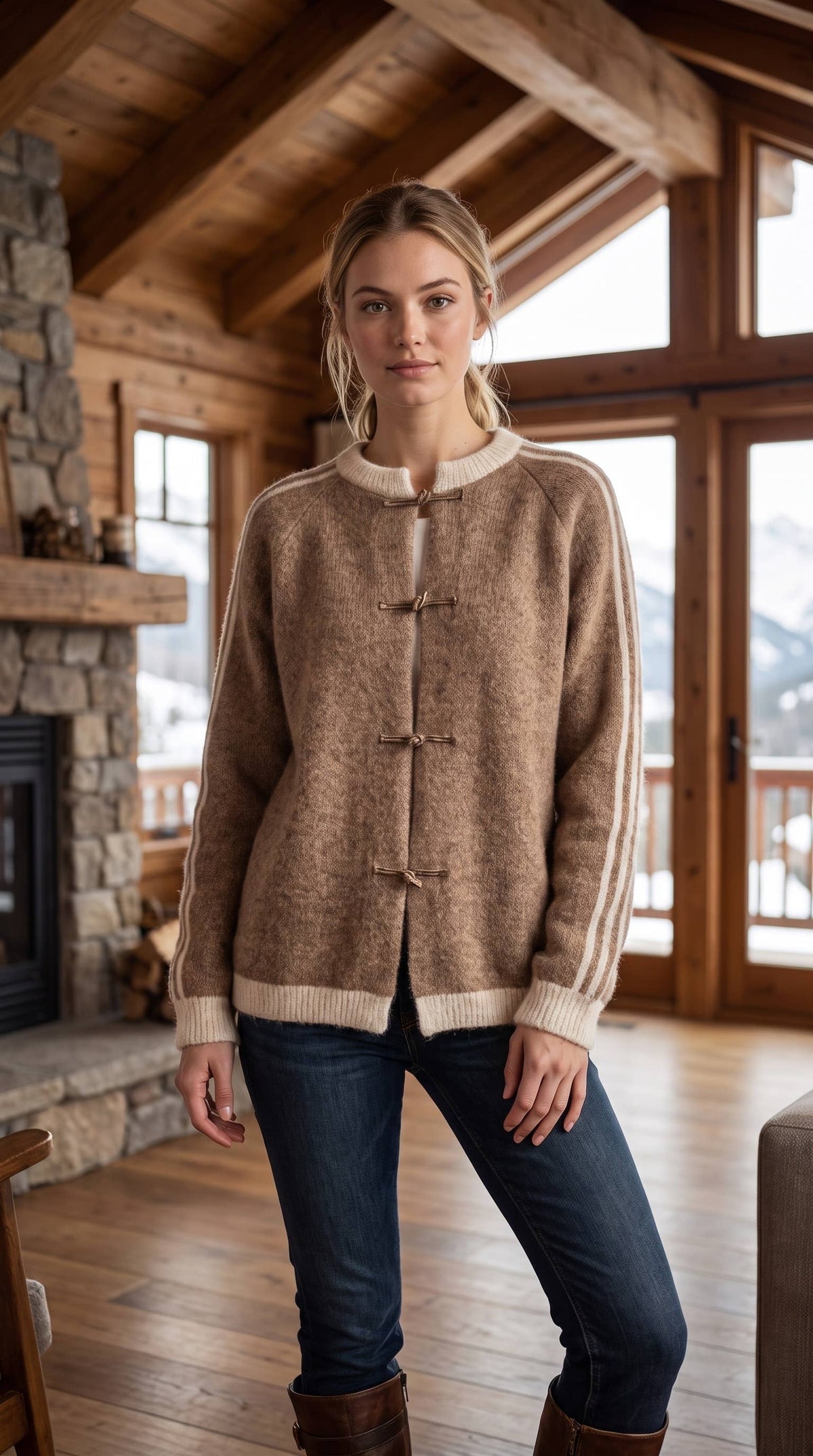 Pull maille rayures manches crochets