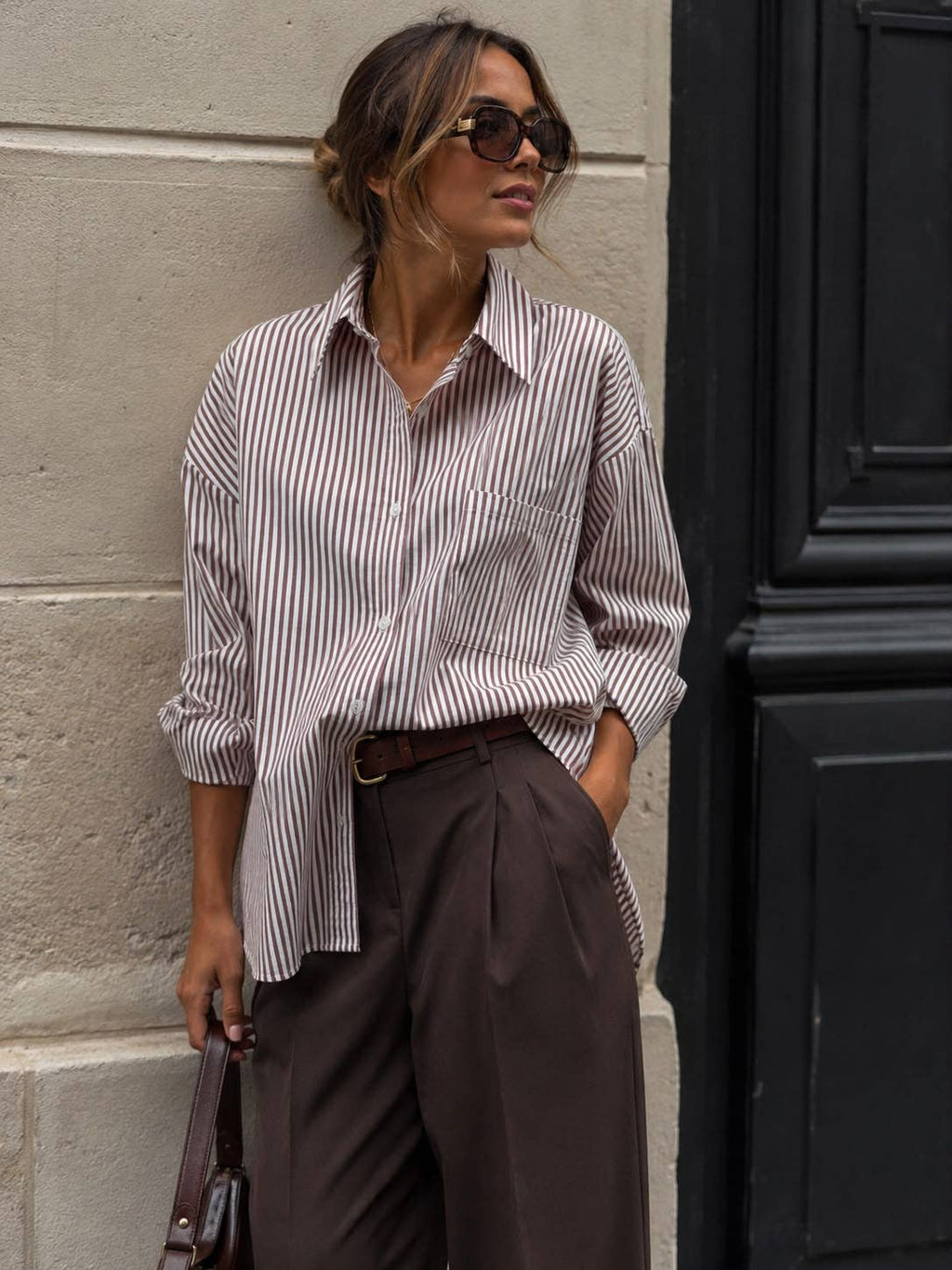 Chemise Oversize à Rayures – Brun