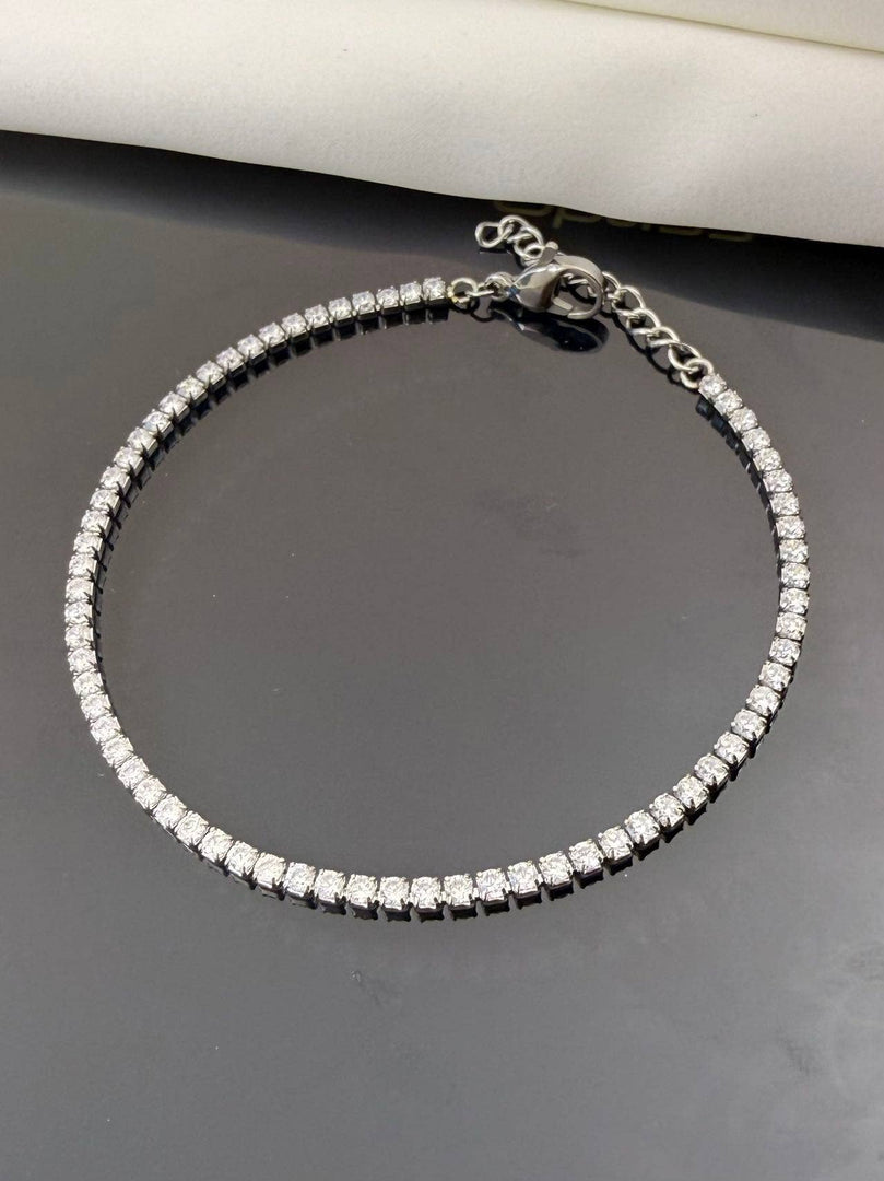 Bracelet rivière cristal fin acier inoxydable doré élégant : Argent