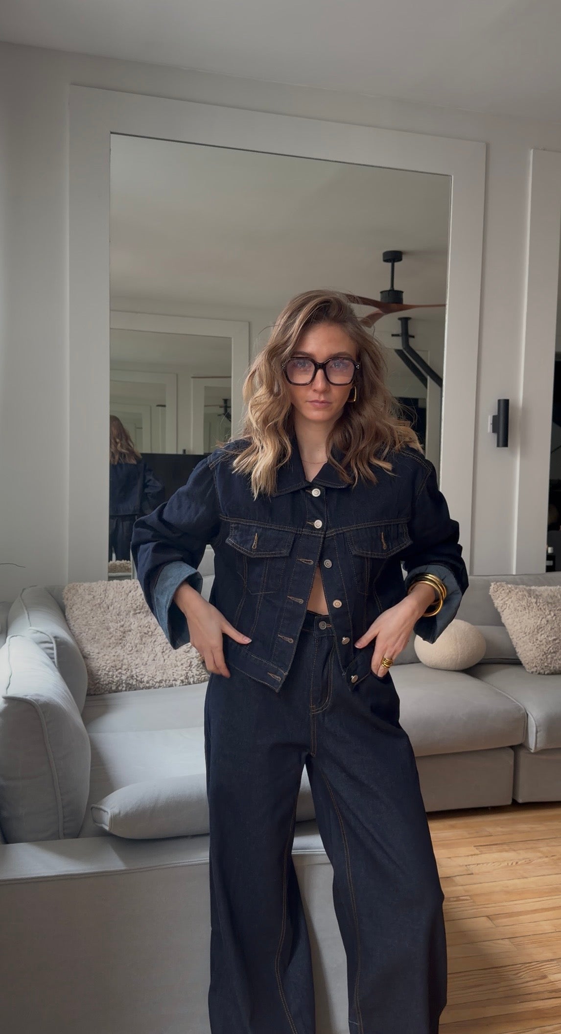 Pantalon denim à revers