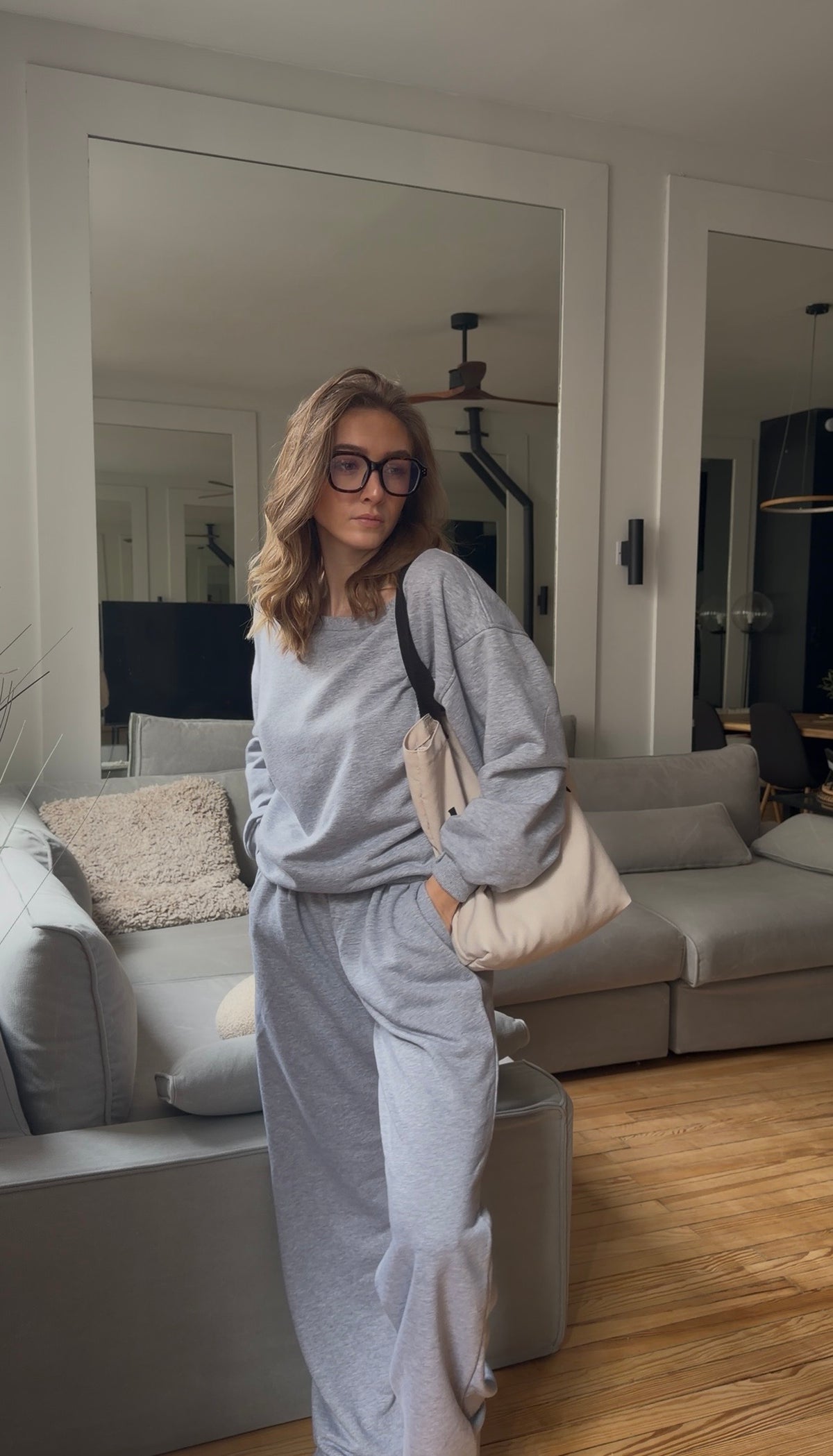 Jogging en coton – Coupe droite - Gris