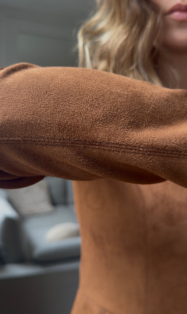 Robe zippée effet suédine - Caramel