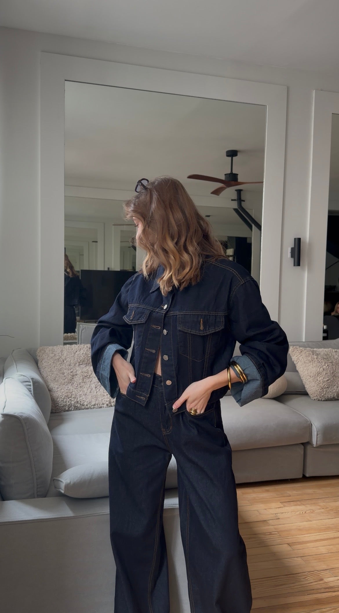 Veste denim à revers