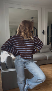 Gilet rayé en maille brossée – Col rond -