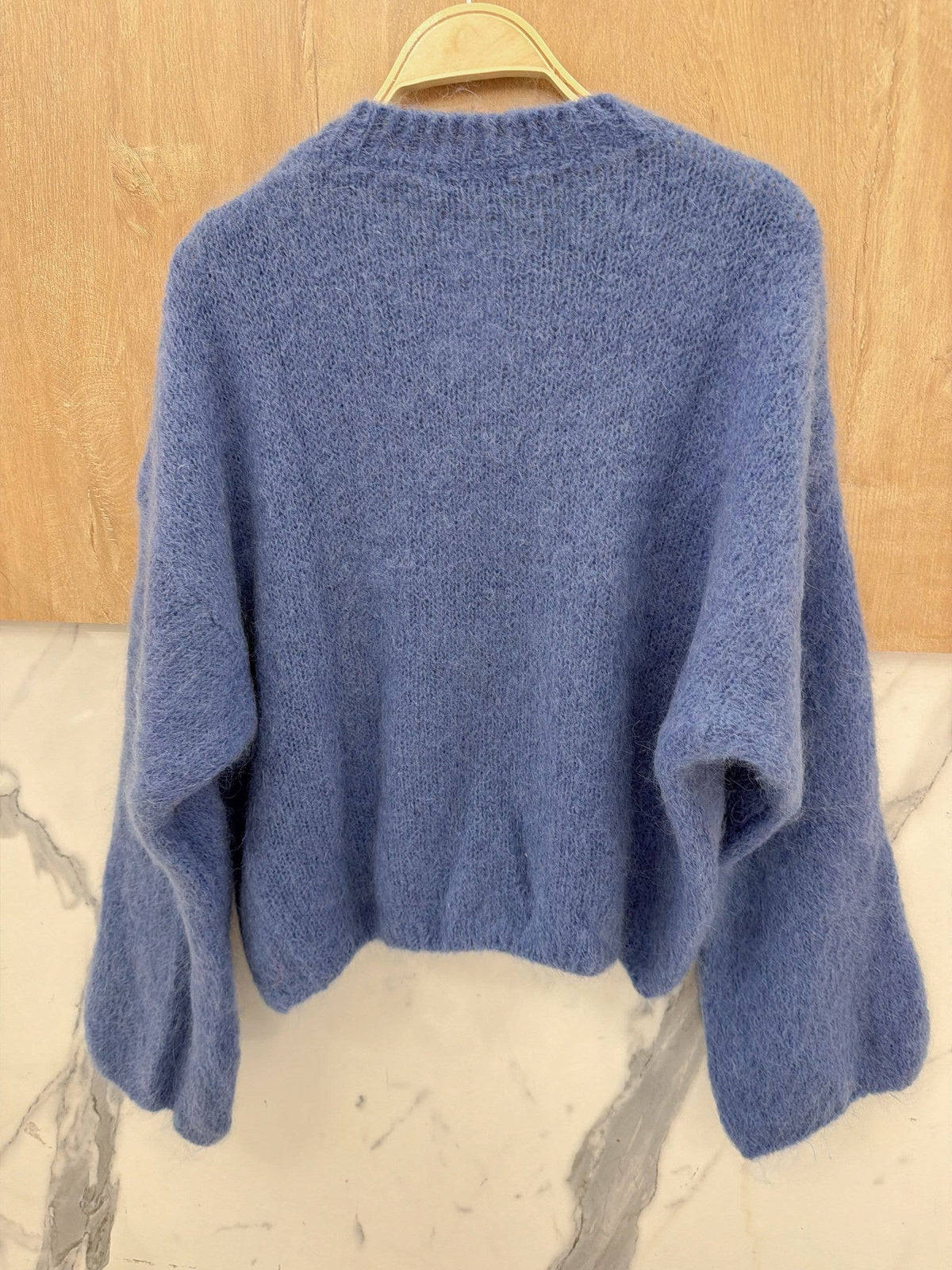 Pullover Col Rond en Kid Mohair & Laine - Bleu Jean