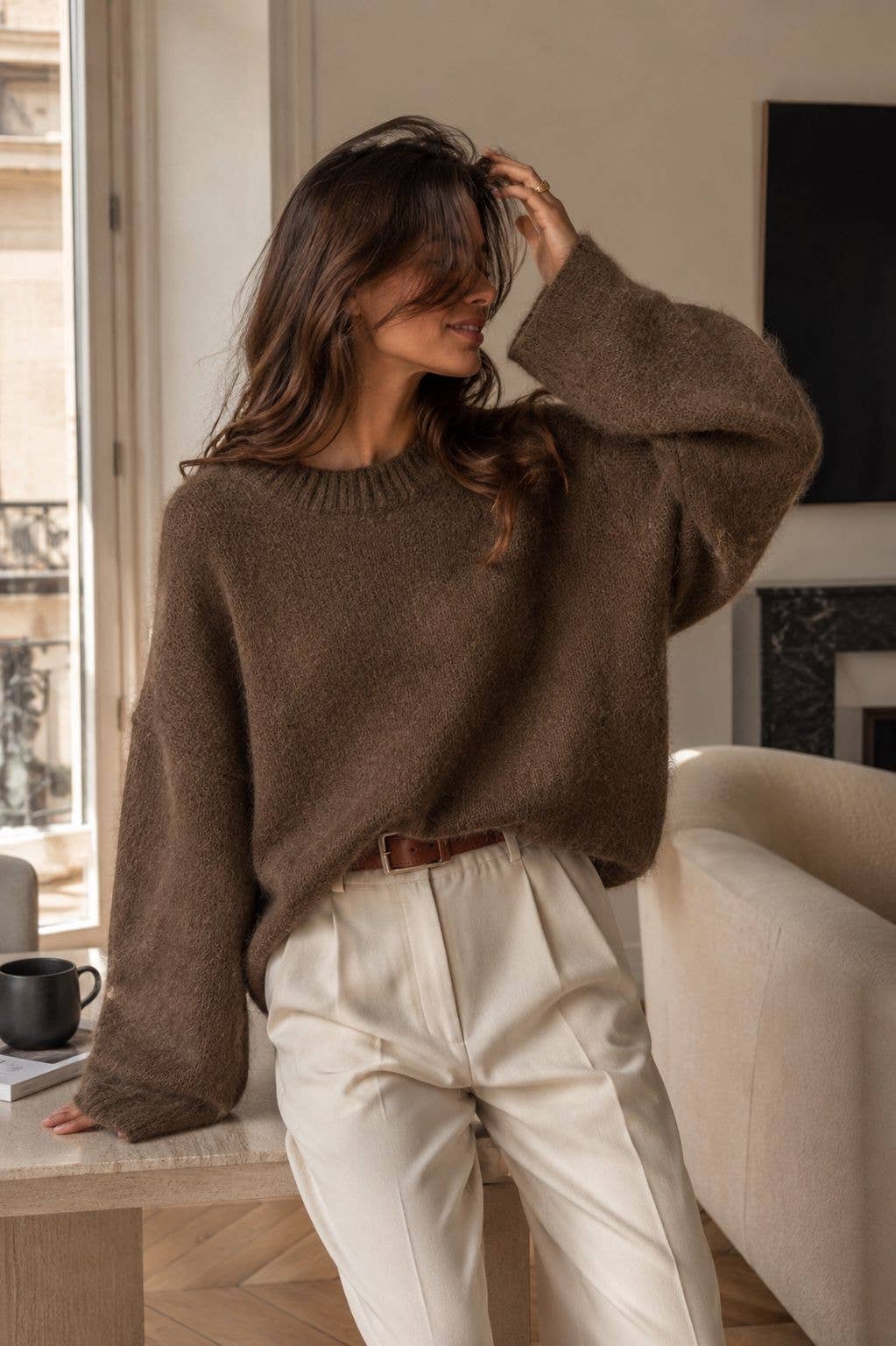 Pullover Col Rond en Kid Mohair & Laine - Choco