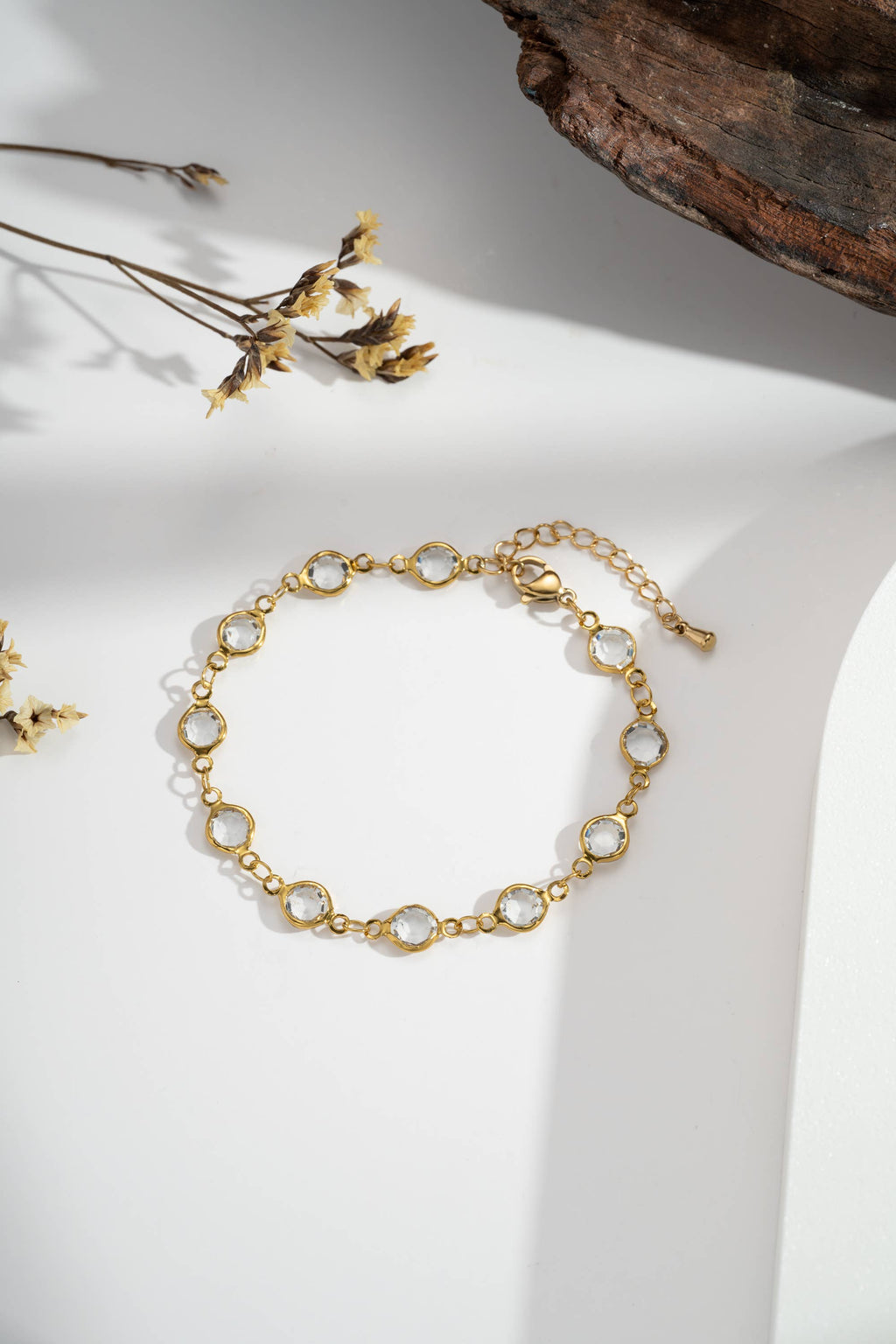 Bracelet doré acier inoxydable — pampilles cristal rondes