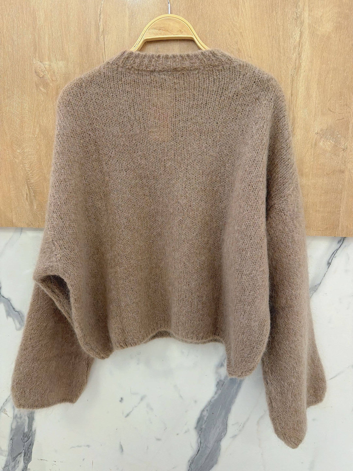 Pullover Col Rond en Kid Mohair & Laine - Taupe