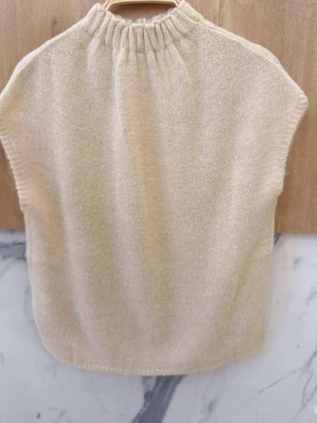 Pull Sans Manches Col Montant en Maille - Beige / Taille unique
