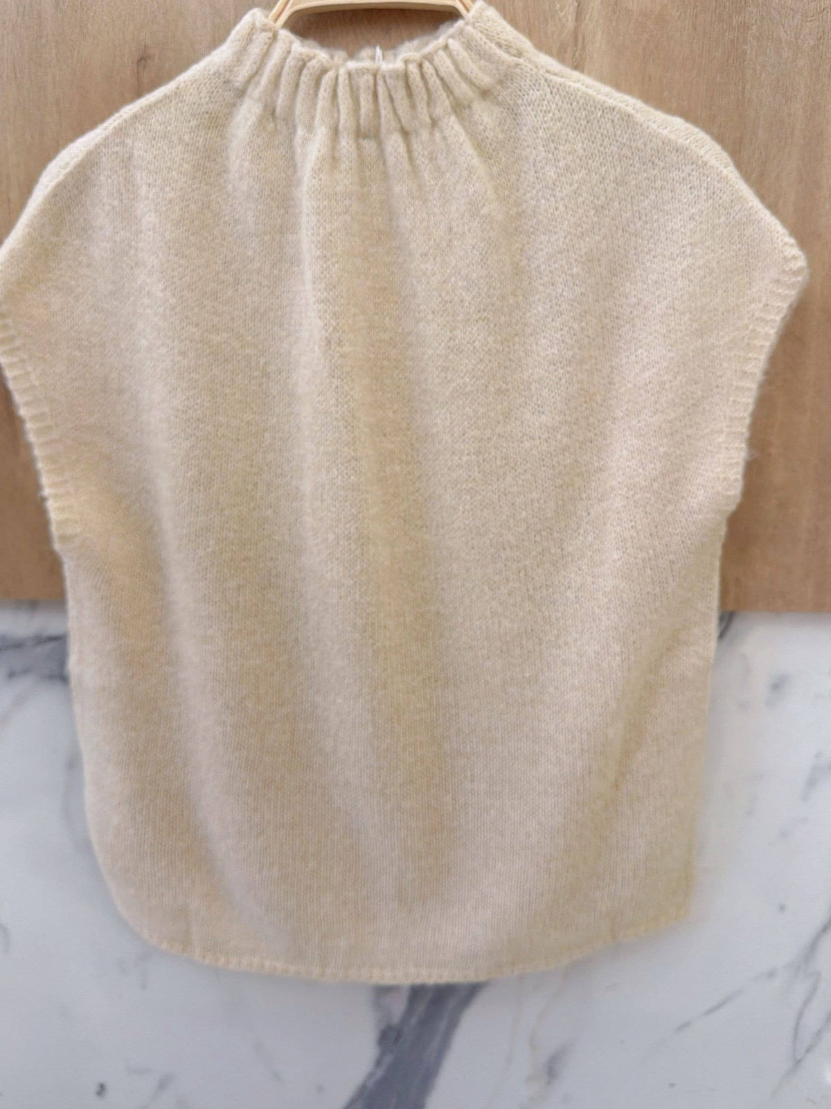 Pull Sans Manches Col Montant en Maille - Beige / Taille unique
