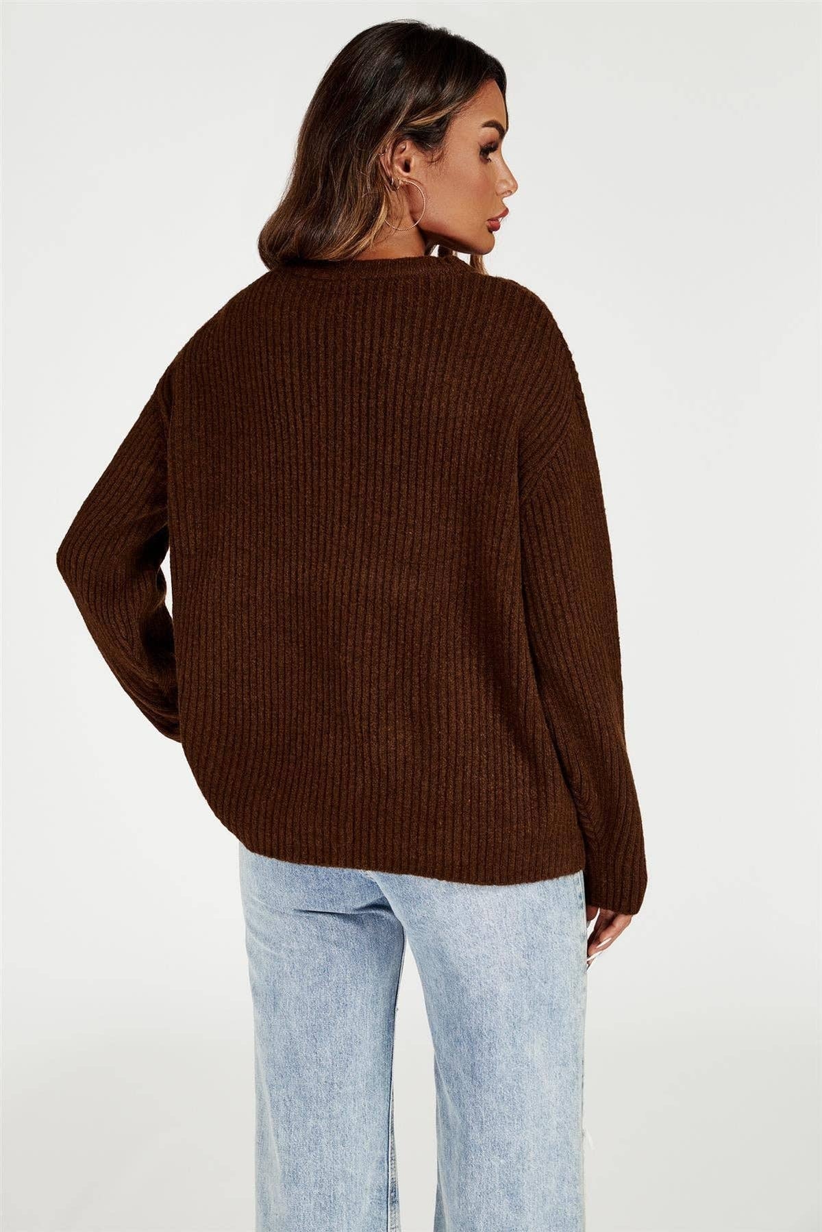 Haut à col en V marron: Marron / OneSize