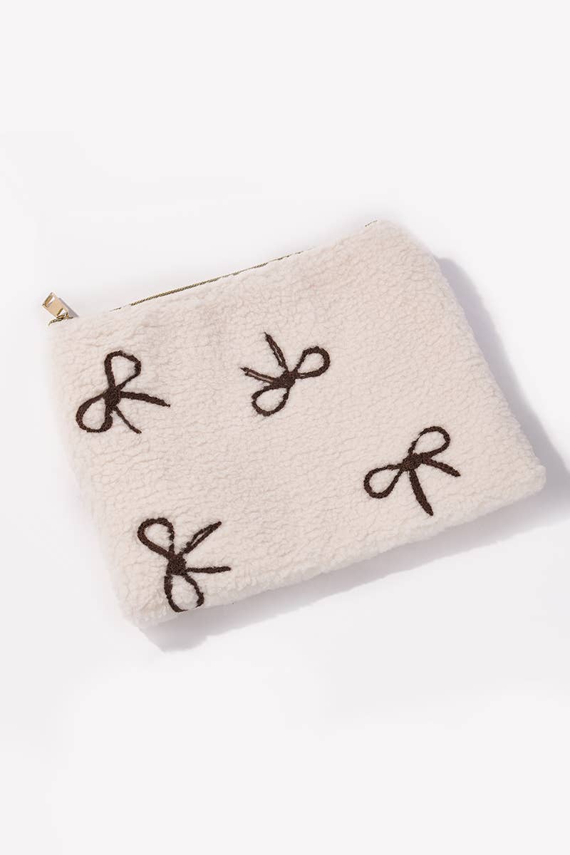 Trousse de maquillage Teddy avec nœud Blanc / 100% Polyester