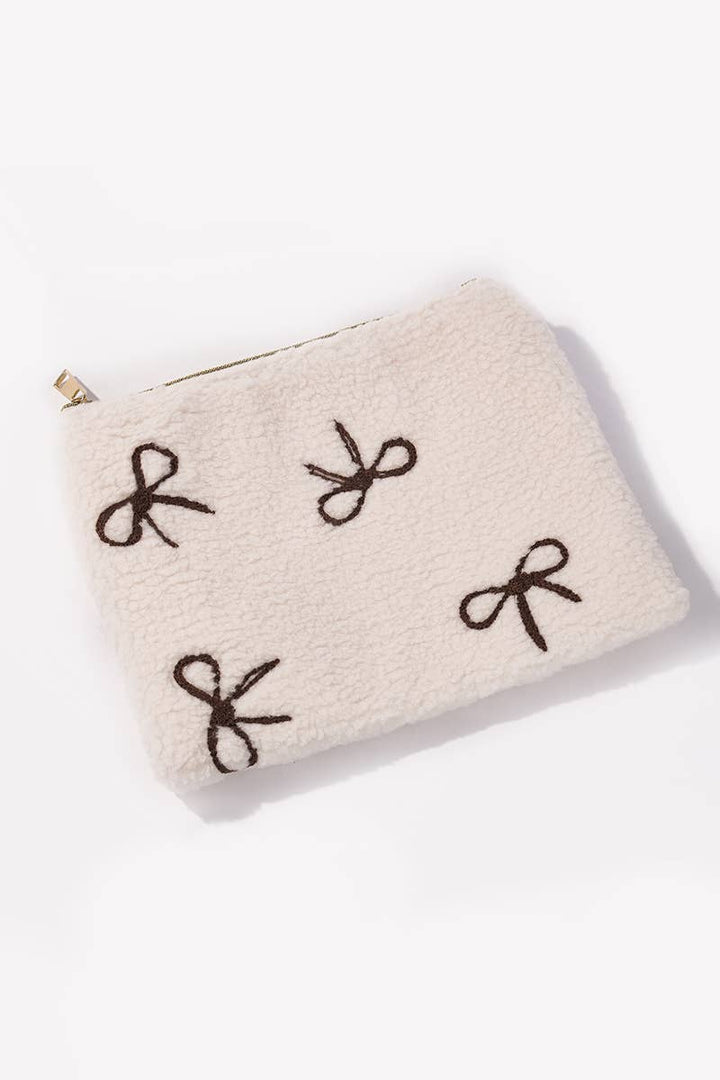 Trousse de maquillage Teddy avec nœud Blanc / 100% Polyester