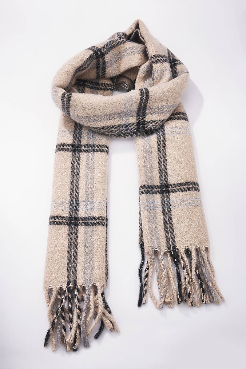 Écharpe en laine à carreaux Beige / 30% Laine - 70% Viscose