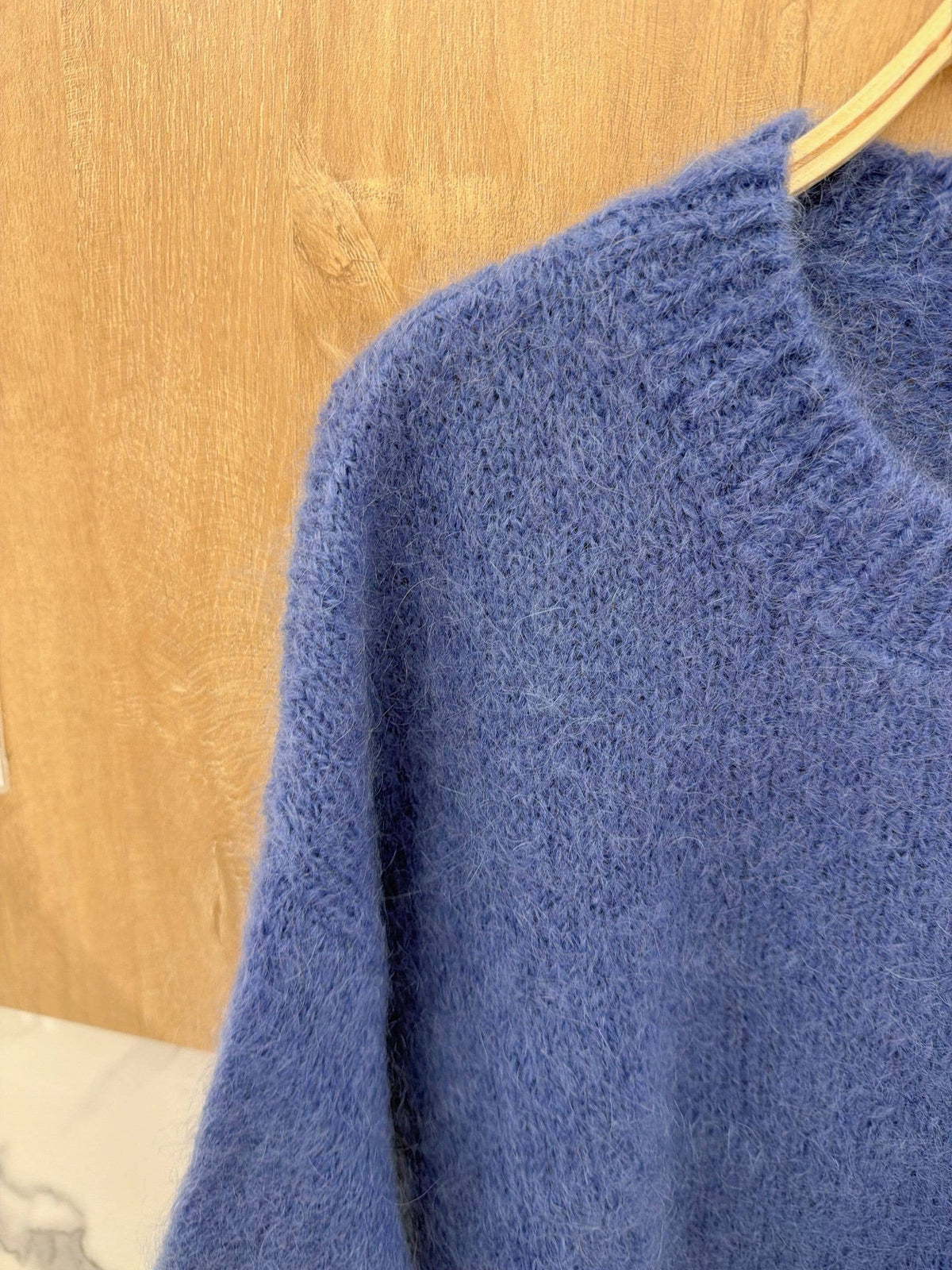 Pullover Col Rond en Kid Mohair & Laine - Bleu Jean