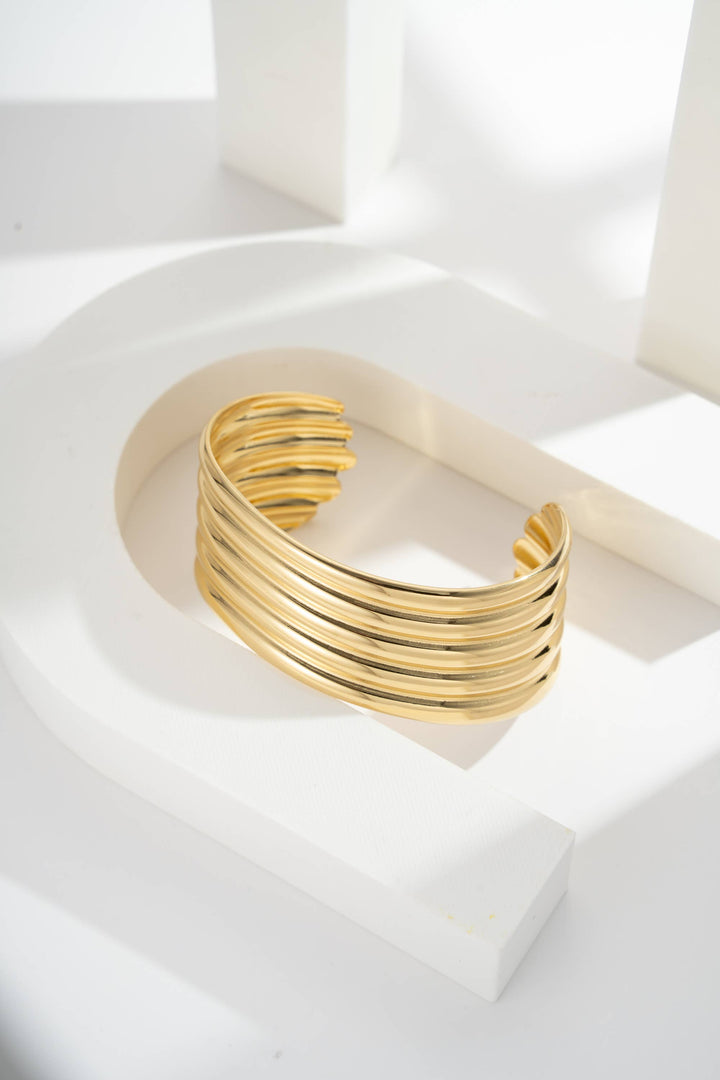 Bracelet large à cinq rangs en acier inoxydable argenté: Or jaune