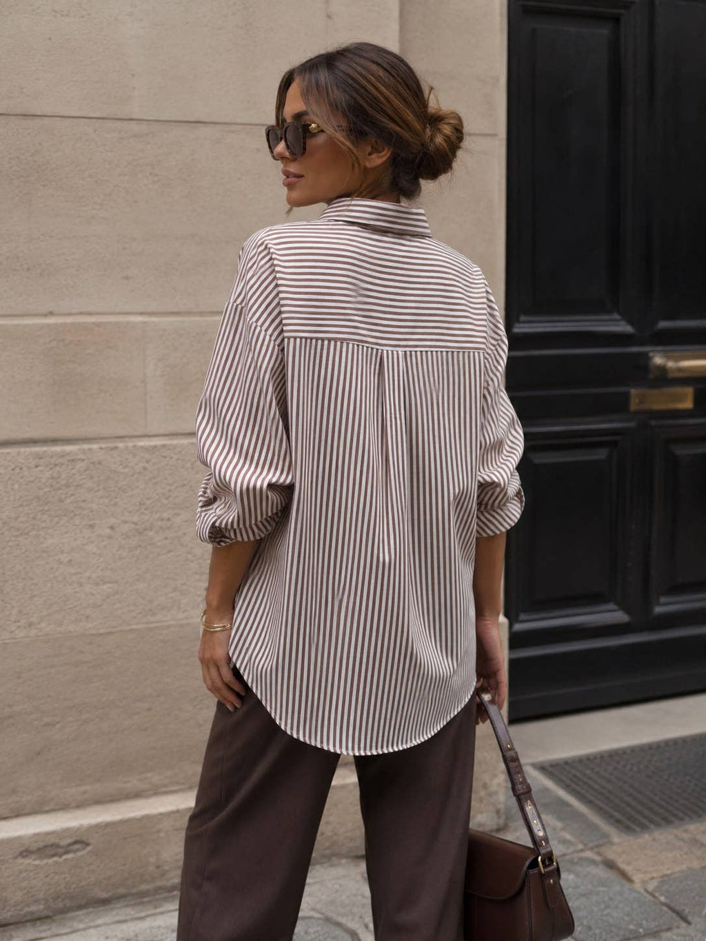 Chemise Oversize à Rayures – Brun