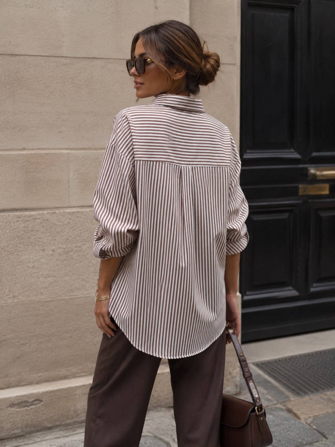 Chemise Oversize à Rayures – Brun